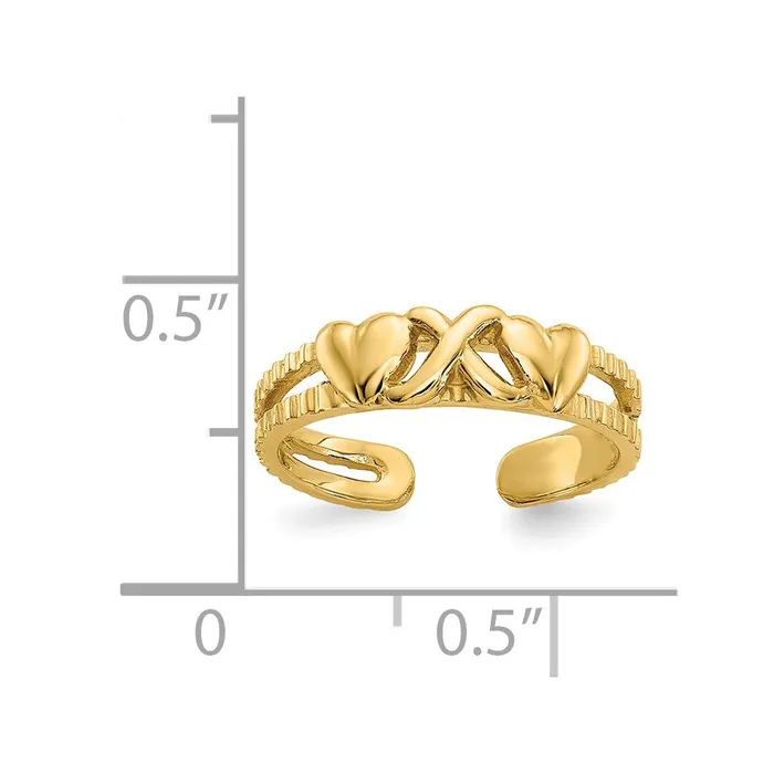 14k Yellow Gold Hearts and X Toe Ring Goldia Rings