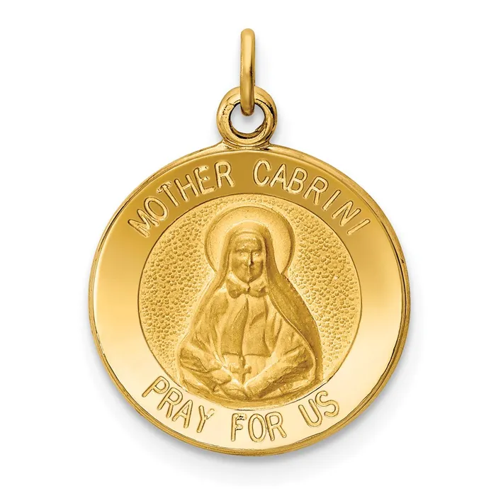 14k Yellow Gold Mother Cabrini Medal Charm Goldia Charm Necklaces