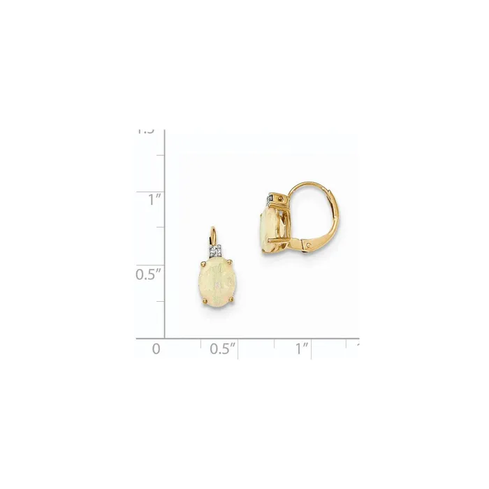 14k Yellow Gold Oval Australian Opal u0026 Real Diamond Leverback Earrings Goldia Earrings