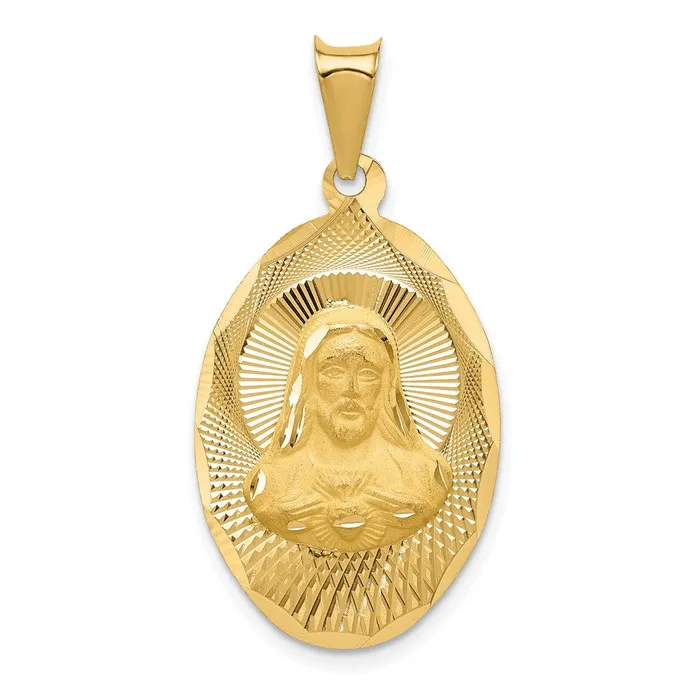 14k Yellow Gold Polished DC Sagrado Corazon Oval Pendant Goldia Necklaces