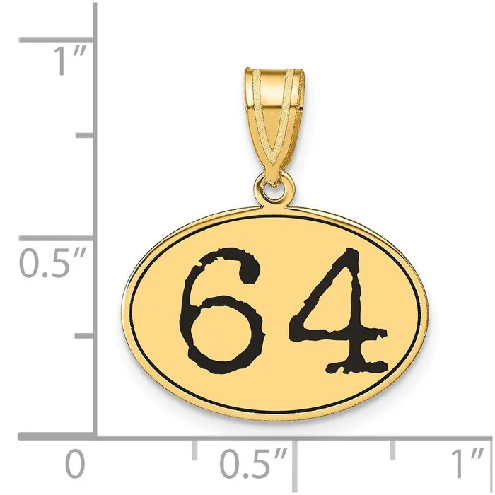 14k Yellow Gold Polished Number 64 Black Enamel Oval Pendant Goldia Necklaces