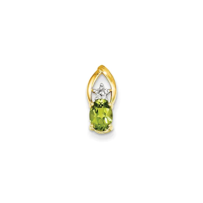 14K Yellow Gold Real Diamond and Peridot Oval Pendant Goldia Necklaces