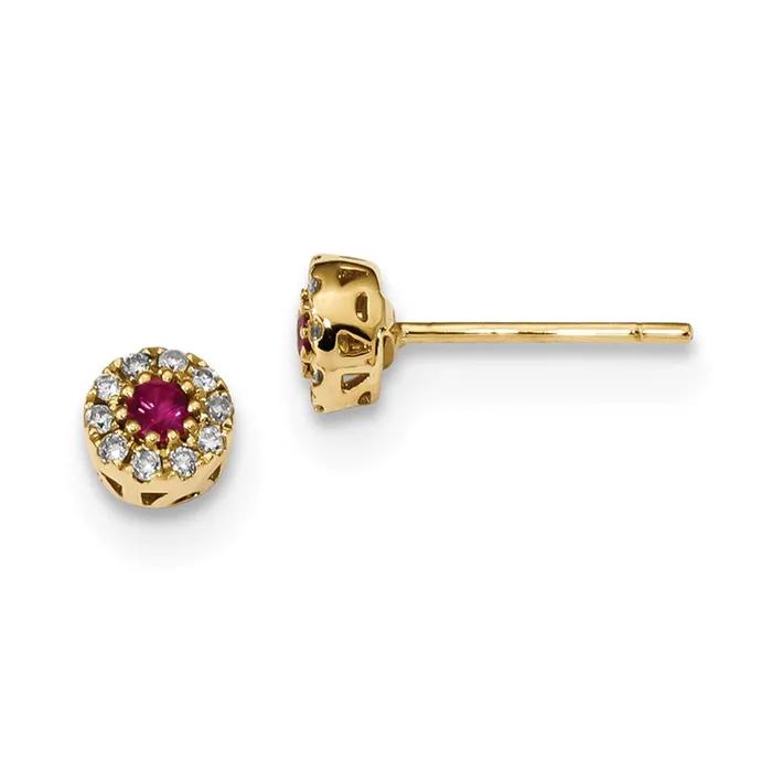 14k Yellow Gold Real Diamond and Ruby Post Earrings Goldia Earrings