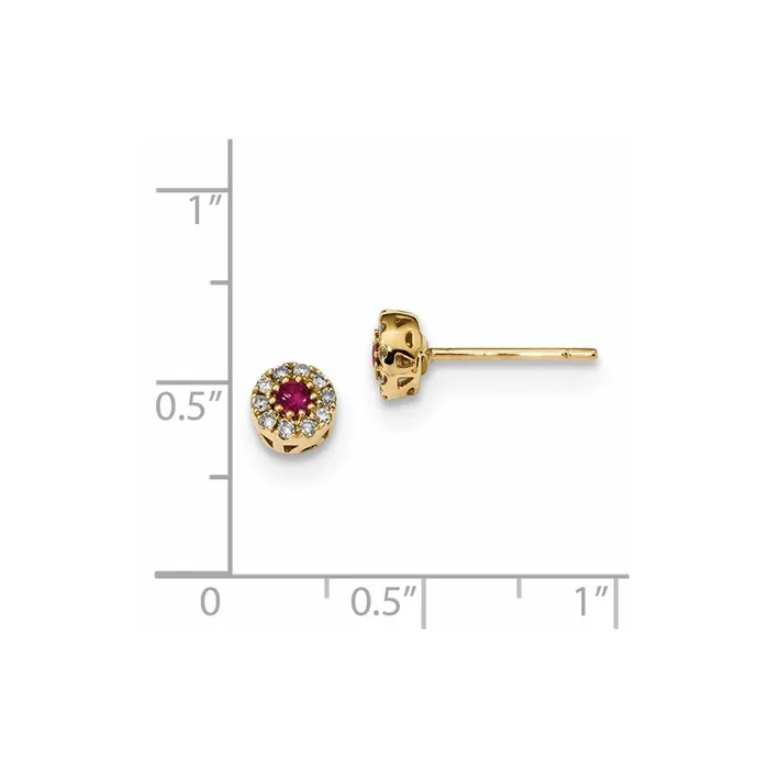 14k Yellow Gold Real Diamond and Ruby Post Earrings Goldia Earrings