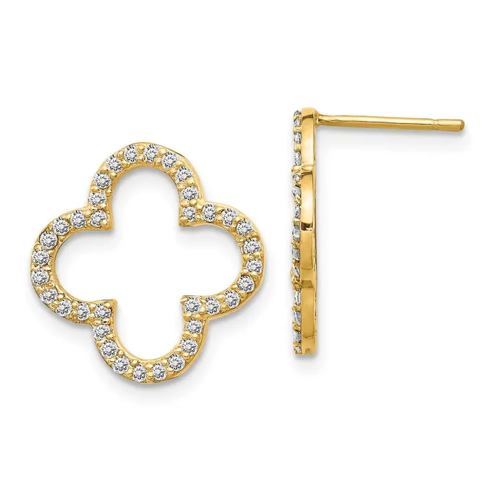 14k Yellow Gold Real Diamond Quatrefoil Design Post Earrings Goldia Earrings 14k Yellow Gold Real Diamond Quatrefoil Design Post Earrings Goldia Earrings