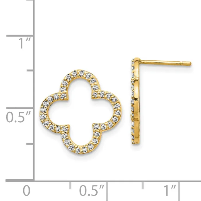 14k Yellow Gold Real Diamond Quatrefoil Design Post Earrings Goldia Earrings