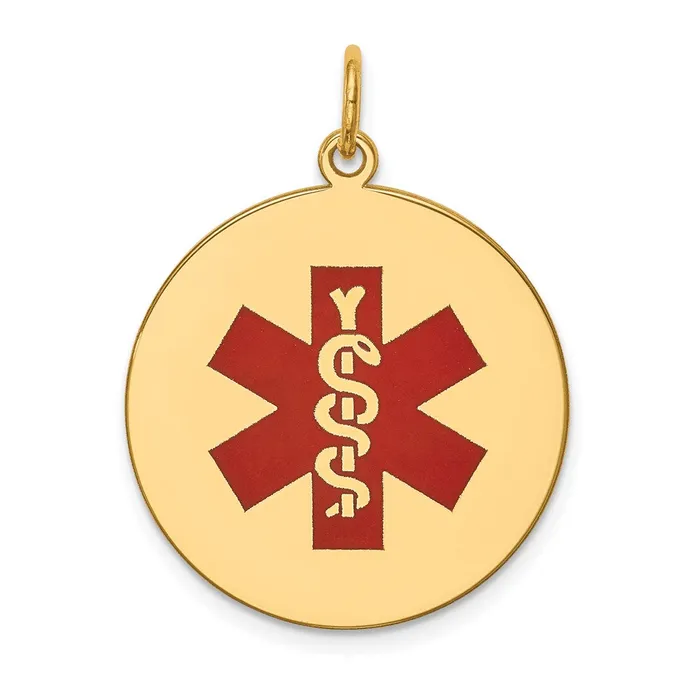 14k Yellow Gold Red Enamel Medical Jewelry Pendant Goldia Necklaces