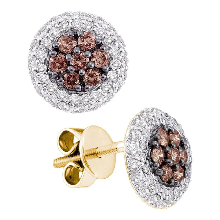 14k Yellow Gold Round Brown Diamond Cluster Earrings 34 Cttw gndatlanta Earrings 14k Yellow Gold Round Brown Diamond Cluster Earrings 34 Cttw gndatlanta Earrings