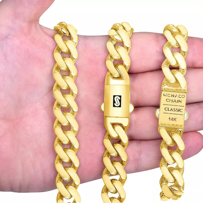 14k Yellow Gold Royal Monaco Miami Cuban Link 11mm Chain Pendant Necklace 18 Goldiacom Necklaces