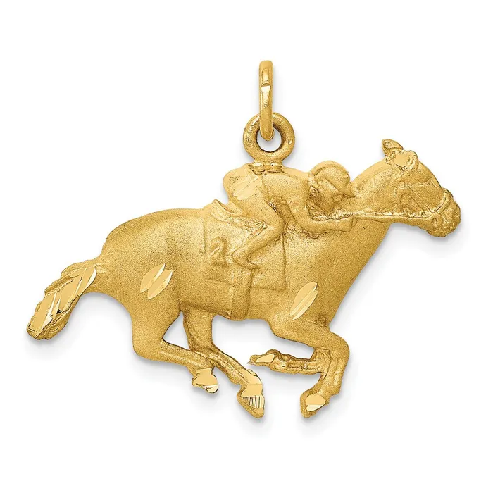 14k Yellow Gold Satin DC Horse wJockey Charm Goldia Charm Necklaces