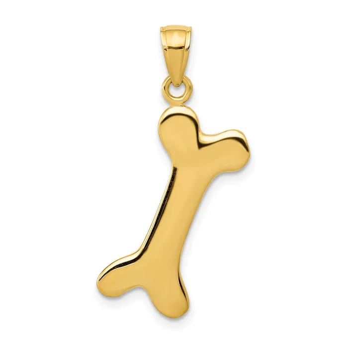 14k Yellow Gold Solid Polished Dog Bone Charm Goldia Charm Necklaces