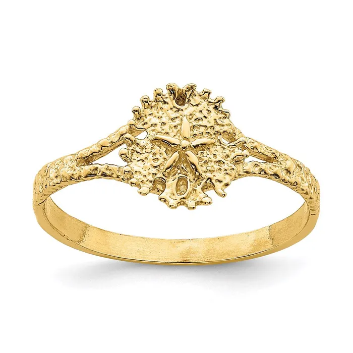 14K Yellow Gold Textired Sand Dollar Ring Goldia Rings