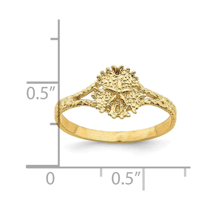 14K Yellow Gold Textired Sand Dollar Ring Goldia Rings