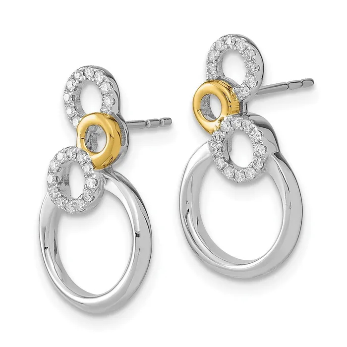 14k Yellow Gold Twotone Polished Real Diamond Circles Post Earrings Goldia Earrings
