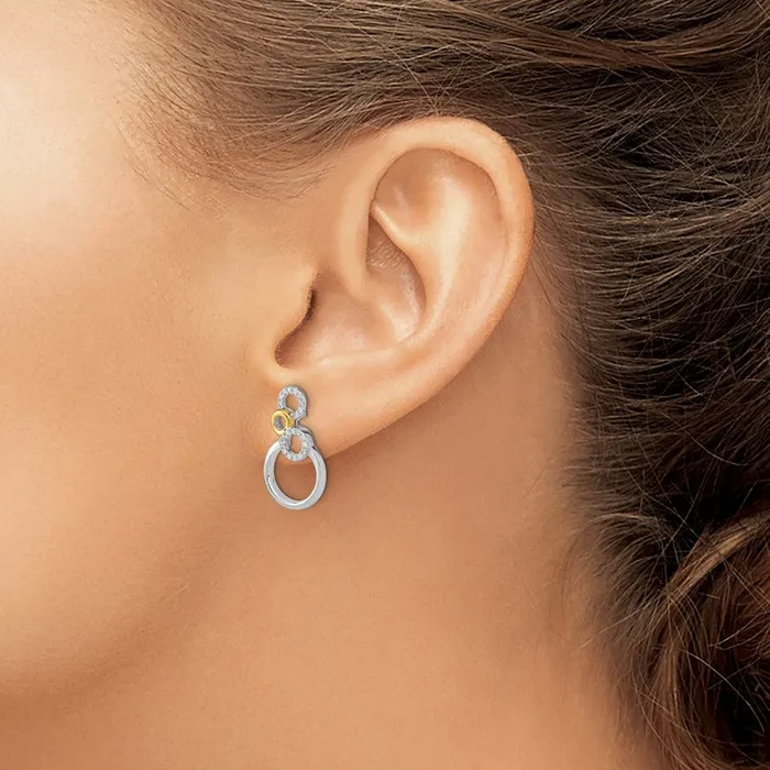 14k Yellow Gold Twotone Polished Real Diamond Circles Post Earrings Goldia Earrings