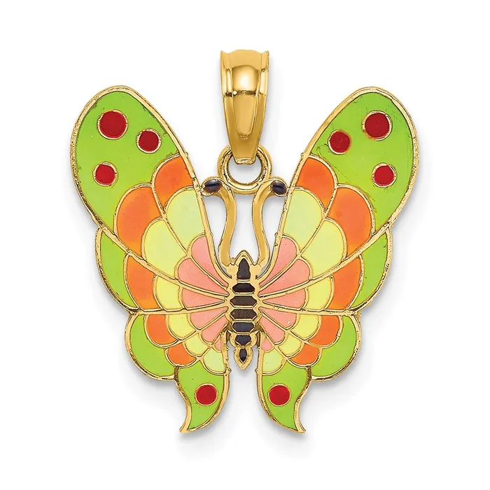 14k Yellow Gold w MultiColor Enamel Butterfly Charm Goldia Charm Necklaces