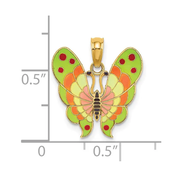 14k Yellow Gold w MultiColor Enamel Butterfly Charm Goldia Charm Necklaces