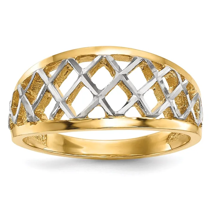 14k Yellow Gold with White Rhodium Polished Lattice Ring Goldia Rings