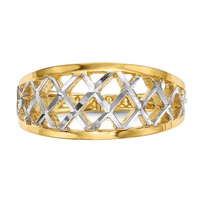14k Yellow Gold with White Rhodium Polished Lattice Ring Goldia Rings