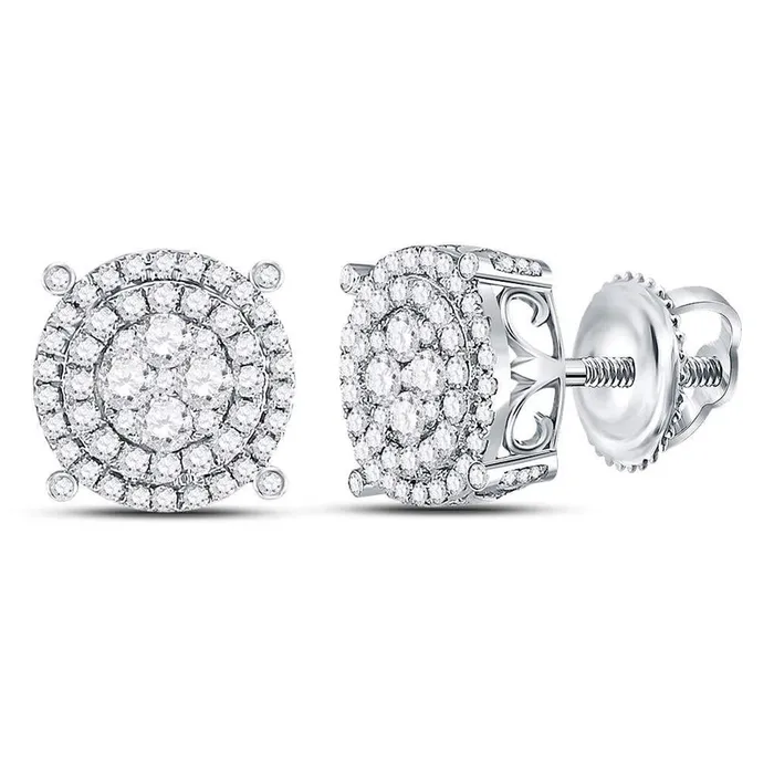 14kt White Gold Round Diamond Circle Frame Cluster Earrings 1 Cttw gndatlanta Earrings 14kt White Gold Round Diamond Circle Frame Cluster Earrings 1 Cttw gndatlanta Earrings