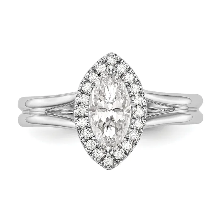 14kw Marquise Halo Simulated Diamond Split Shank Engagement Ring Goldiacom Rings