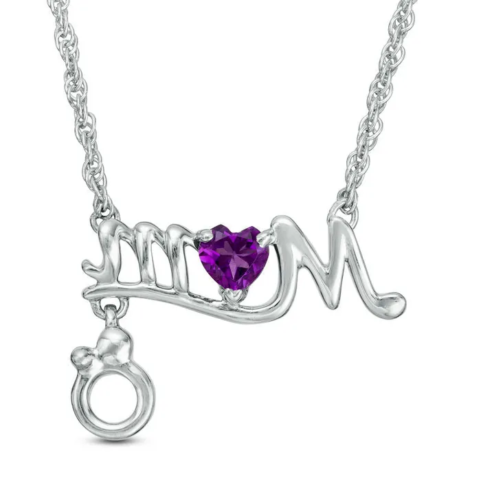 38mm HeartShaped Amethyst MOM Necklace in Sterling Silver Goldia Necklaces