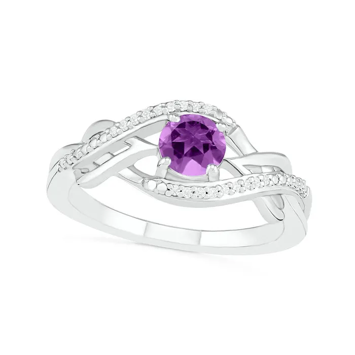 50mm Amethyst and 005 CT TW Natural Diamond Layered Infinity Braid Ring in Sterling Silver Goldia Rings 50mm Amethyst and 005 CT TW Natural Diamond Layered Infinity Braid Ring in Sterling Silver Goldia Rings