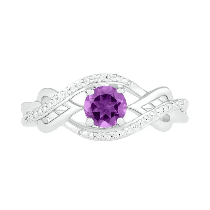 50mm Amethyst and 005 CT TW Natural Diamond Layered Infinity Braid Ring in Sterling Silver Goldia Rings 50mm Amethyst and 005 CT TW Natural Diamond Layered Infinity Braid Ring in Sterling Silver Goldia Rings