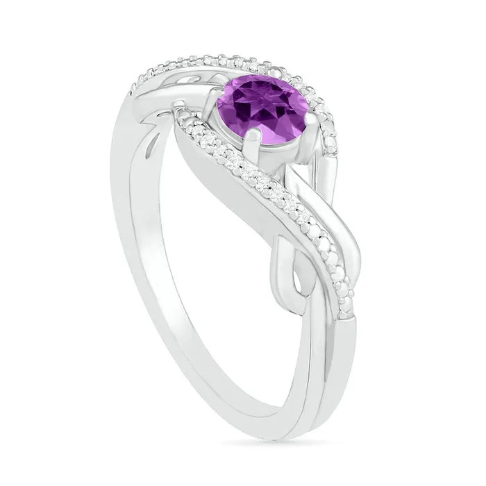 50mm Amethyst and 005 CT TW Natural Diamond Layered Infinity Braid Ring in Sterling Silver Goldia Rings 50mm Amethyst and 005 CT TW Natural Diamond Layered Infinity Braid Ring in Sterling Silver Goldia Rings