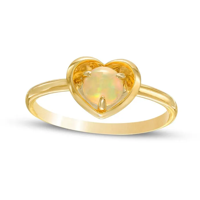 50mm Opal Solitaire Heart Frame Ring in Solid 10K Yellow Gold Goldia Rings 50mm Opal Solitaire Heart Frame Ring in Solid 10K Yellow Gold Goldia Rings