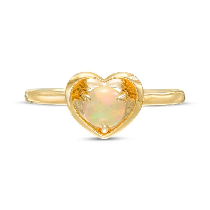 50mm Opal Solitaire Heart Frame Ring in Solid 10K Yellow Gold Goldia Rings 50mm Opal Solitaire Heart Frame Ring in Solid 10K Yellow Gold Goldia Rings