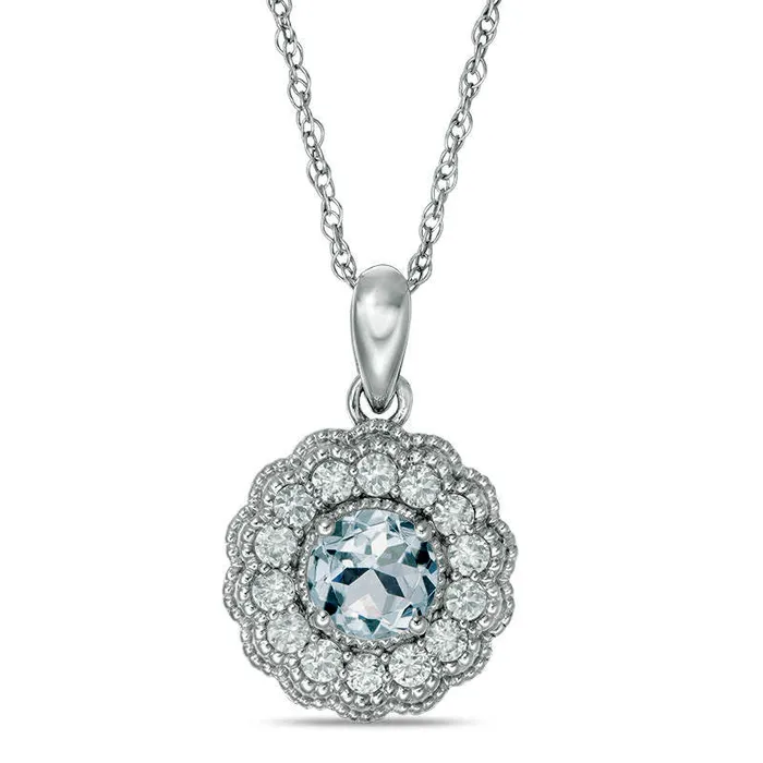 60mm Aquamarine and LabCreated White Sapphire Flower Pendant in Sterling Silver Goldia Necklaces 60mm Aquamarine and LabCreated White Sapphire Flower Pendant in Sterling Silver Goldia Necklaces
