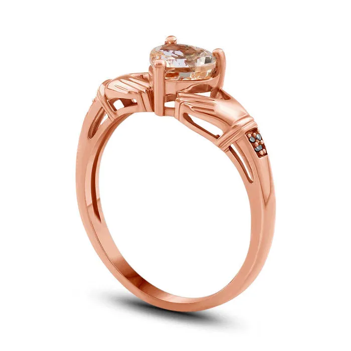 60mm HeartShaped Morganite and Natural Diamond Accent Claddagh Ring in Solid 10K Rose Gold Goldia Rings 60mm HeartShaped Morganite and Natural Diamond Accent Claddagh Ring in Solid 10K Rose Gold Goldia Rings