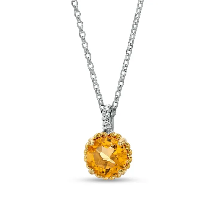 70mm Citrine Solitaire RopeTextured Frame and Drop Pendant in Sterling Silver and 10K Yellow Gold Goldia Earrings 70mm Citrine Solitaire RopeTextured Frame and Drop Pendant in Sterling Silver and 10K Yellow Gold Goldia Earrings