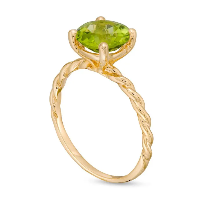 80mm Peridot Solitaire Rope Shank Ring in Solid 10K Yellow Gold Goldia Rings 80mm Peridot Solitaire Rope Shank Ring in Solid 10K Yellow Gold Goldia Rings