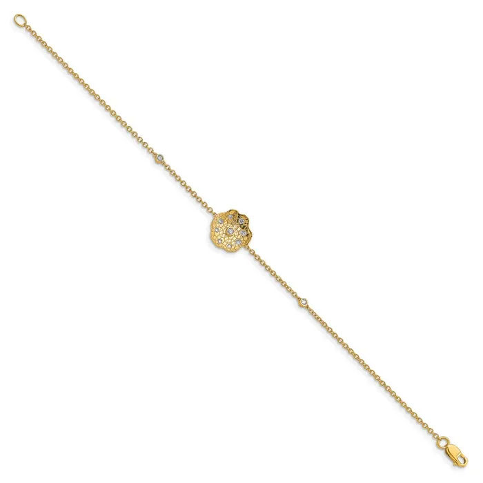 Bracelets goldiaca 14k Yellow Gold Polished and Textured Natural Diamond Circle 7in Bracelet