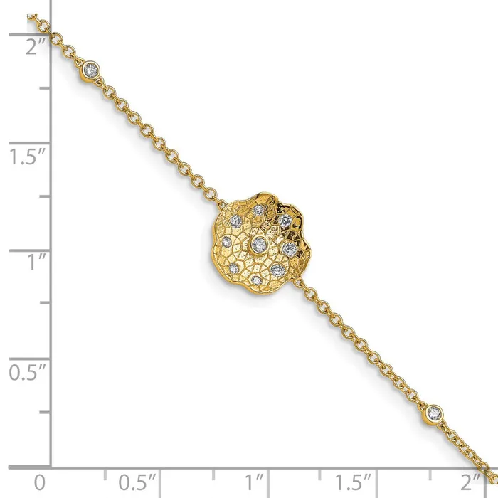 Bracelets goldiaca 14k Yellow Gold Polished and Textured Natural Diamond Circle 7in Bracelet