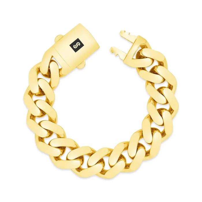 Bracelets Goldiacom 10k Yellow Gold Royal Monaco Miami Cuban Link 15mm Chain Bracelet w Box Clasp 9