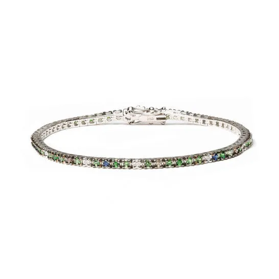 Bracelets JMS always Original 18K White Gold 38 Cttw Diamond with Blue Sapphire and Green Tsavorite Gemstone MultiColored Tennis Bracelet Brown and GH SI1SI2 Bracelets JMS always Original 18K White Gold 38 Cttw Diamond with Blue Sapphire and Green Tsavorite Gemstone MultiColored Tennis Bracelet Brown and GH SI1SI2