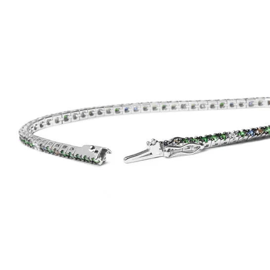 Bracelets JMS always Original 18K White Gold 38 Cttw Diamond with Blue Sapphire and Green Tsavorite Gemstone MultiColored Tennis Bracelet Brown and GH SI1SI2 Bracelets JMS always Original 18K White Gold 38 Cttw Diamond with Blue Sapphire and Green Tsavorite Gemstone MultiColored Tennis Bracelet Brown and GH SI1SI2