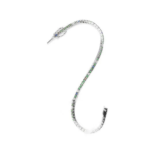 Bracelets JMS always Original 18K White Gold 38 Cttw Diamond with Blue Sapphire and Green Tsavorite Gemstone MultiColored Tennis Bracelet Brown and GH SI1SI2 Bracelets JMS always Original 18K White Gold 38 Cttw Diamond with Blue Sapphire and Green Tsavorite Gemstone MultiColored Tennis Bracelet Brown and GH SI1SI2