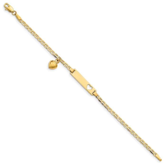 Bracelets MDS Solid 14K Yellow Gold Cutout Heart wDangling Heart Childrens Anchor Link ID Bracelet Bracelets MDS Solid 14K Yellow Gold Cutout Heart wDangling Heart Childrens Anchor Link ID Bracelet