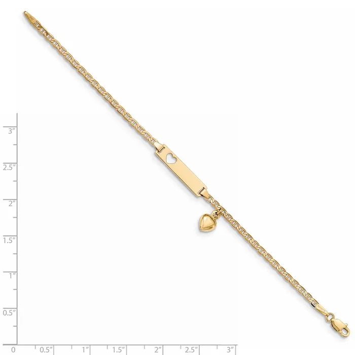 Bracelets MDS Solid 14K Yellow Gold Cutout Heart wDangling Heart Childrens Anchor Link ID Bracelet Bracelets MDS Solid 14K Yellow Gold Cutout Heart wDangling Heart Childrens Anchor Link ID Bracelet