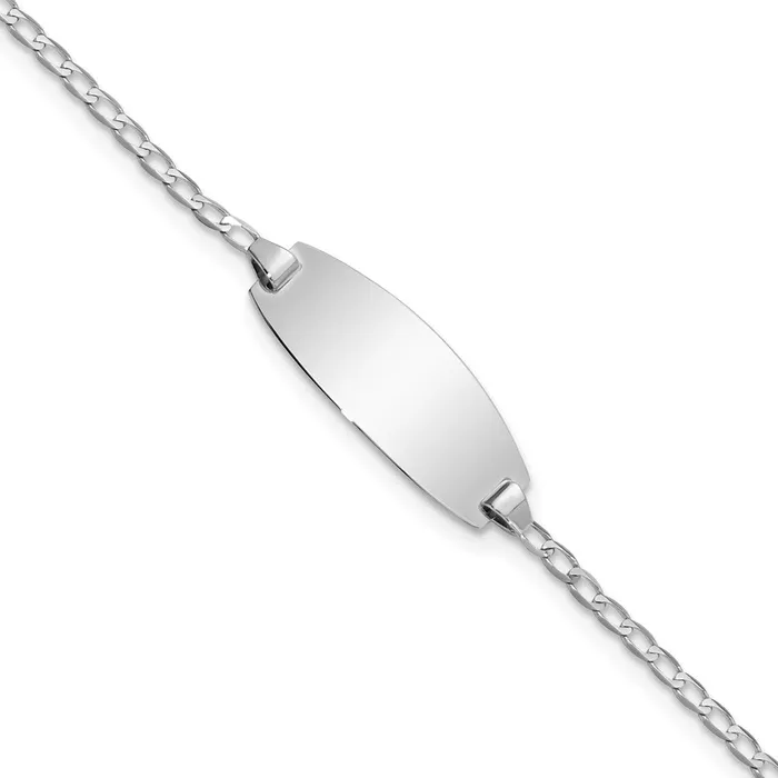 Bracelets Solid 14K White Gold Oval Curb ID Bracelet MDS