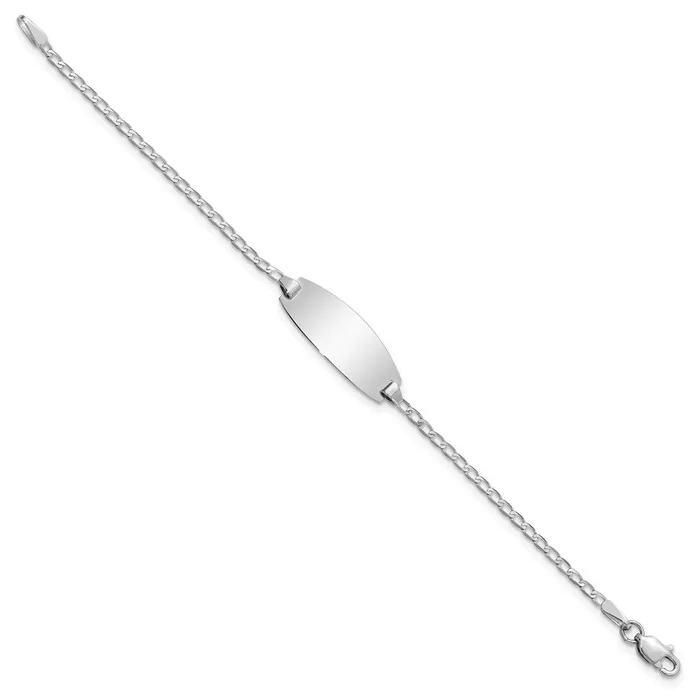 Bracelets Solid 14K White Gold Oval Curb ID Bracelet MDS