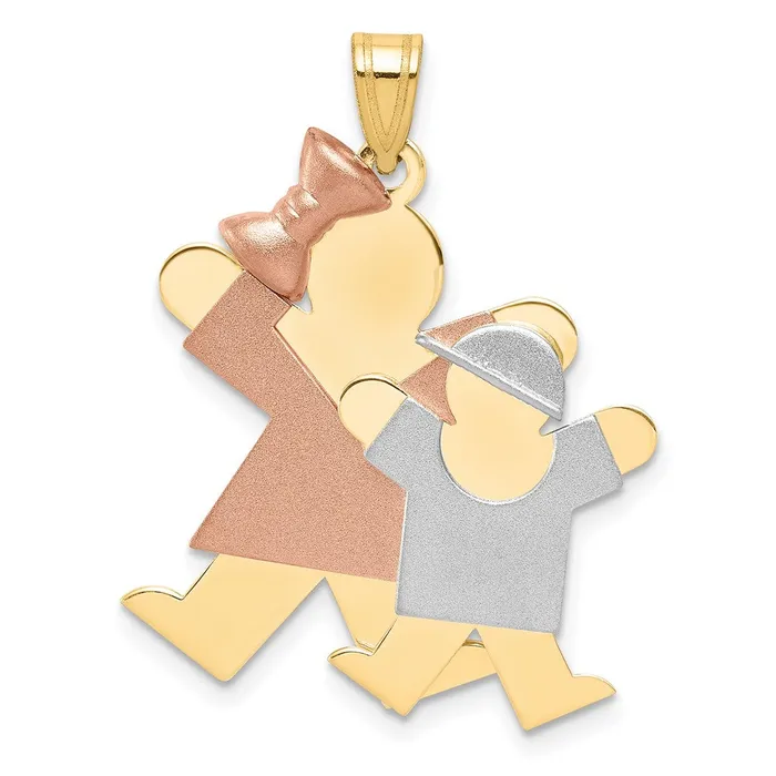 Charm Necklaces 14k TriColor Gold Big Girl and Little Boy Engravable Charm Goldia Charm Necklaces 14k TriColor Gold Big Girl and Little Boy Engravable Charm Goldia