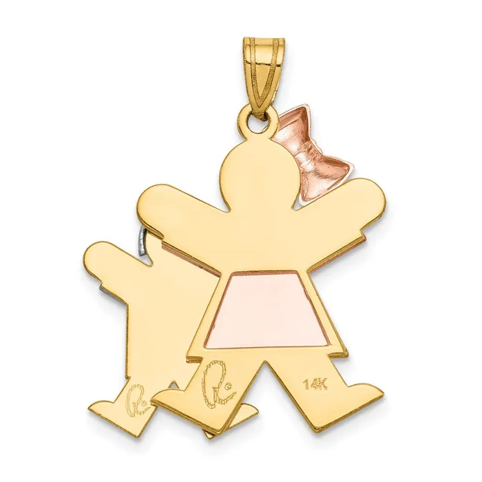 Charm Necklaces 14k TriColor Gold Big Girl and Little Boy Engravable Charm Goldia