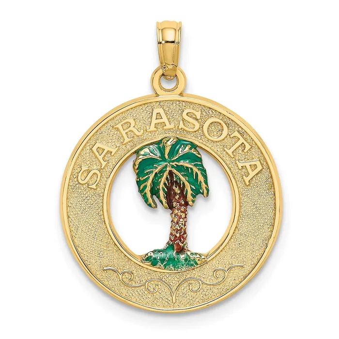 Charm Necklaces Goldia 14k Yellow Gold SARASOTA Circle w Enamel Palm Tree Charm Charm Necklaces Goldia 14k Yellow Gold SARASOTA Circle w Enamel Palm Tree Charm
