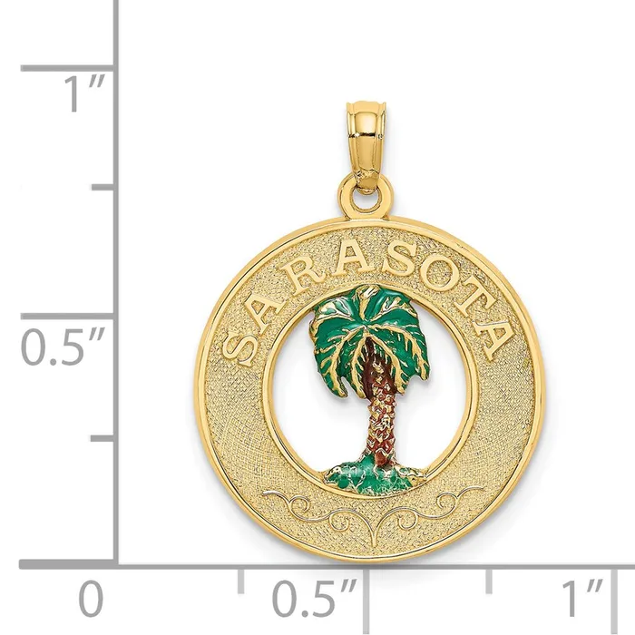 Charm Necklaces Goldia 14k Yellow Gold SARASOTA Circle w Enamel Palm Tree Charm