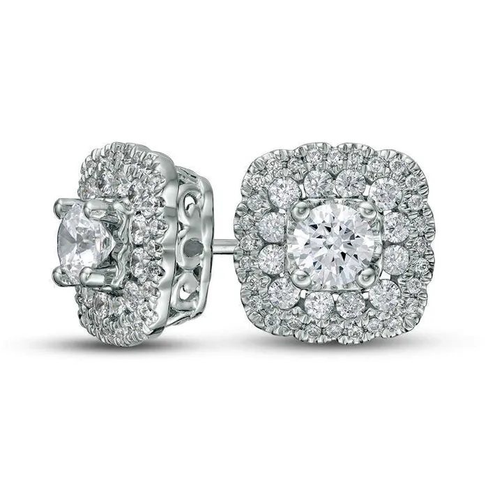 Earrings 1 CT TW Certified Diamond Scallop Frame Stud Earrings in 14K White Gold II1 Goldia Earrings 1 CT TW Certified Diamond Scallop Frame Stud Earrings in 14K White Gold II1 Goldia